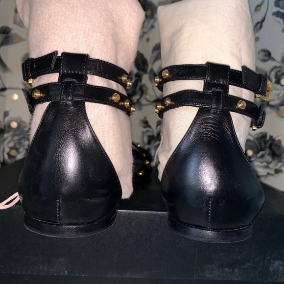 Saint Laurent Gold Stud Black Leather Sandal - Picture 5 of 6
